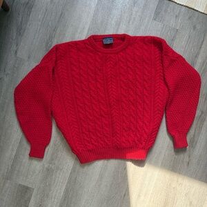 Red Wool Fisherman Aran Sweater